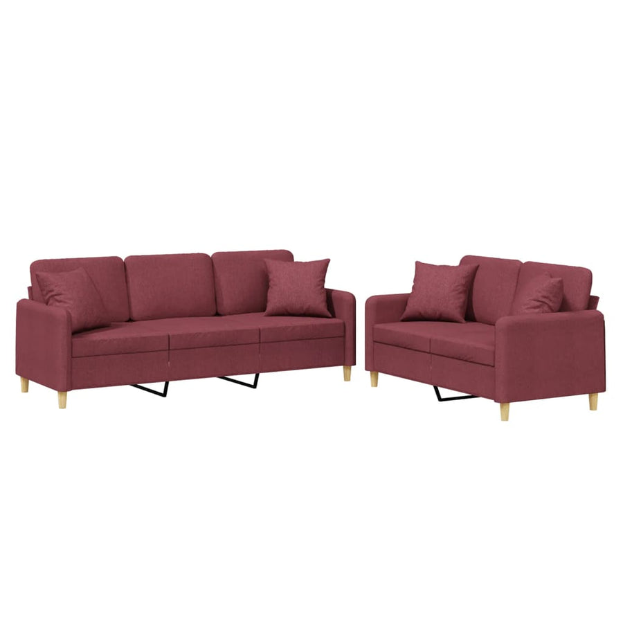 2-delige Loungeset met kussens stof wijnrood
