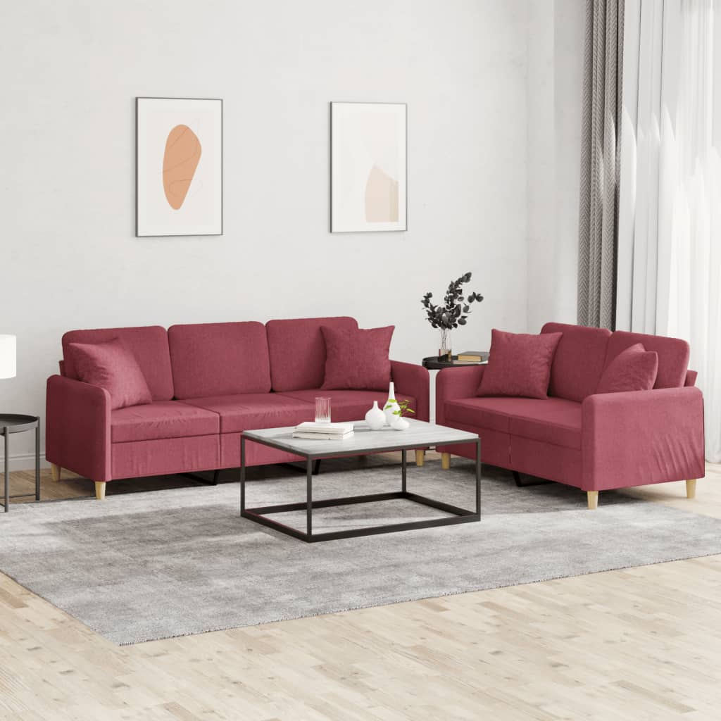 2-delige Loungeset met kussens stof wijnrood
