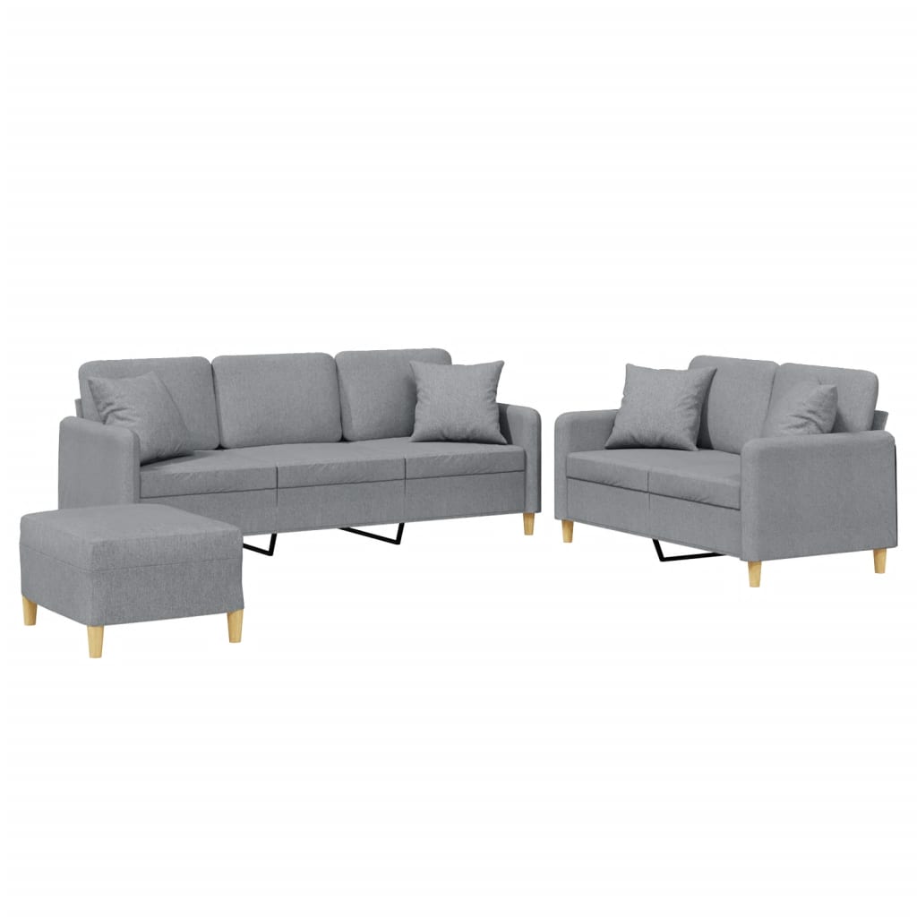 3-delige Loungeset met kussens stof lichtgrijs Lichtgrijs