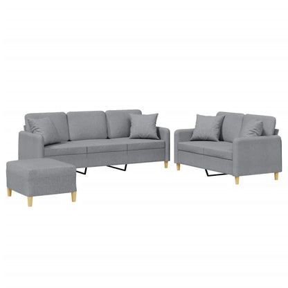 3-delige Loungeset met kussens stof lichtgrijs Lichtgrijs