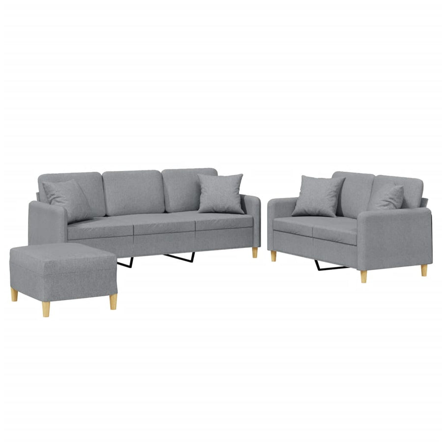 3-delige Loungeset met kussens stof lichtgrijs Lichtgrijs