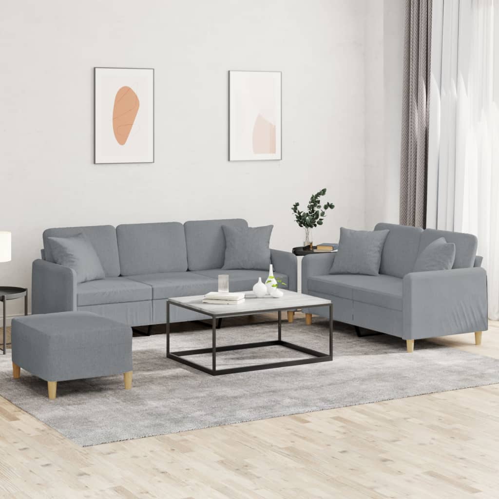 3-delige Loungeset met kussens stof lichtgrijs Lichtgrijs