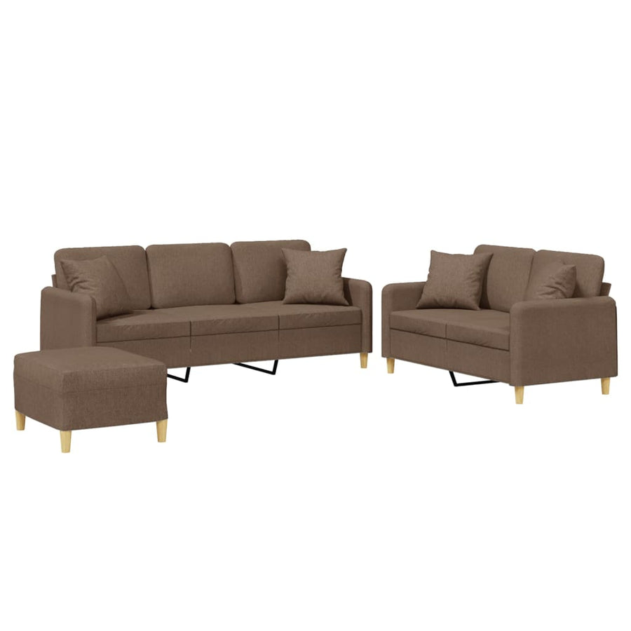 3-delige Loungeset met kussens stof bruin