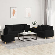 Loungeset 3-delig stof zwart met kussens