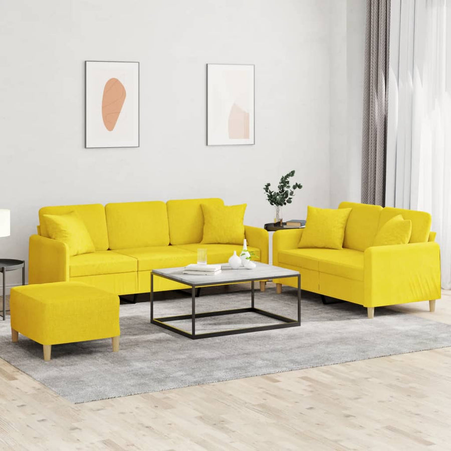 3-Delige Loungeset Met Kussens Stof Lichtgeel