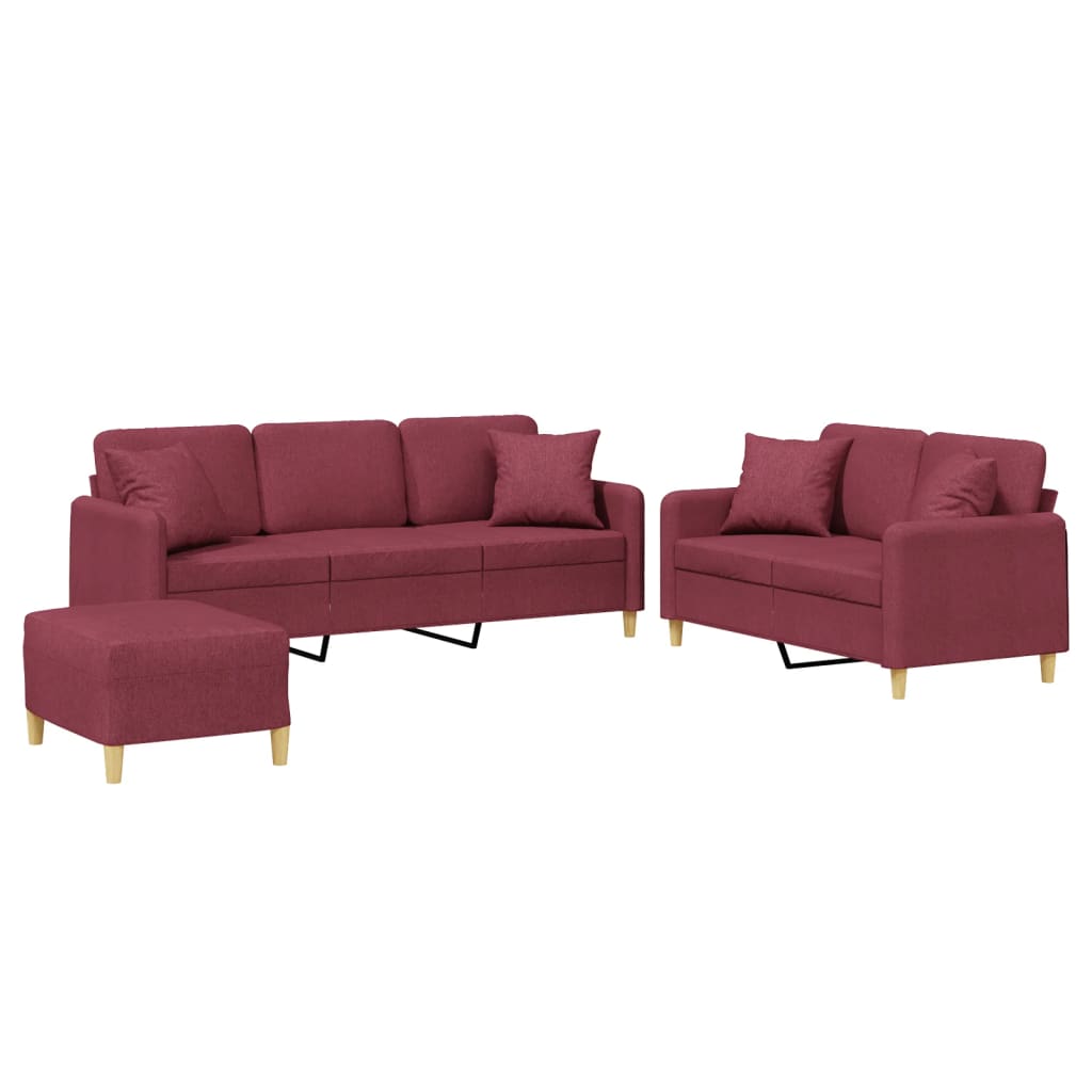 3-delige Loungeset met kussens stof wijnrood