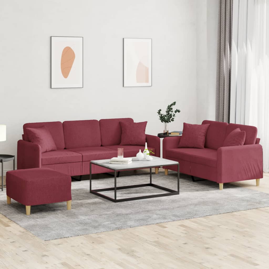 3-delige Loungeset met kussens stof wijnrood