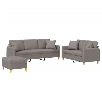 3-Delige Loungeset Met Kussens Stof Taupe met kussens en voetenbankje