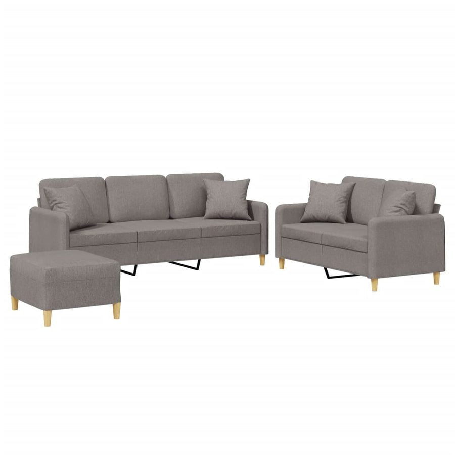 3-Delige Loungeset Met Kussens Stof Taupe met kussens en voetenbankje