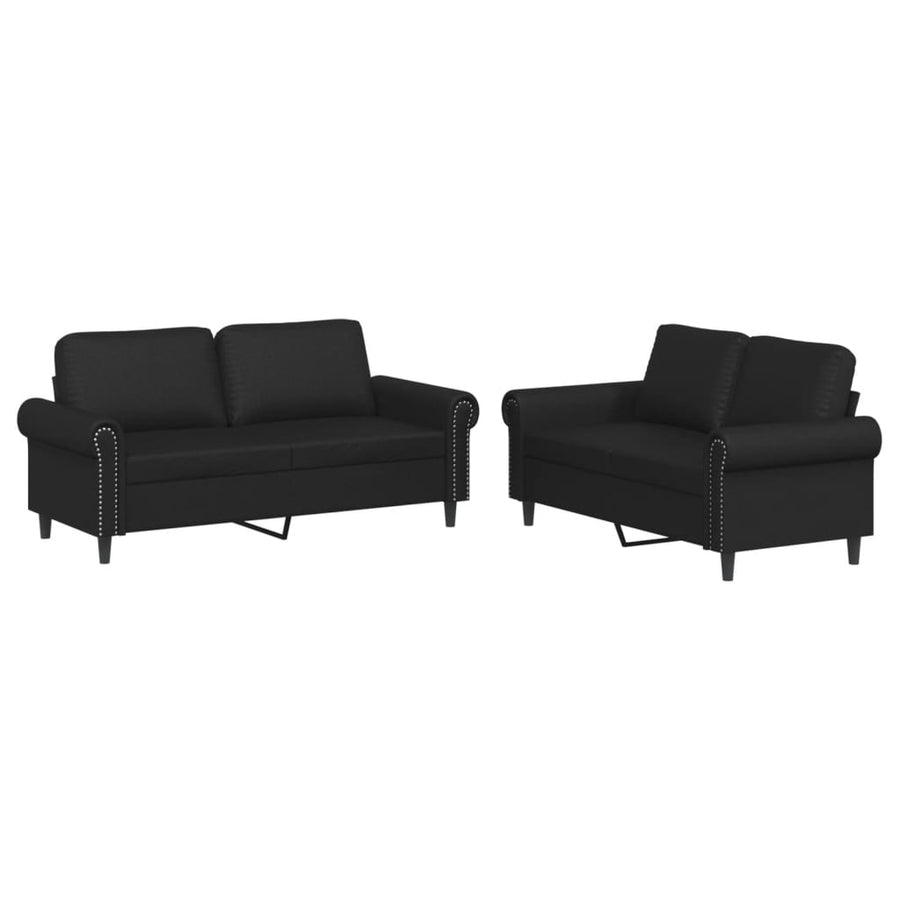 2-delige Loungeset met kussens kunstleer zwart Zwart met kussens