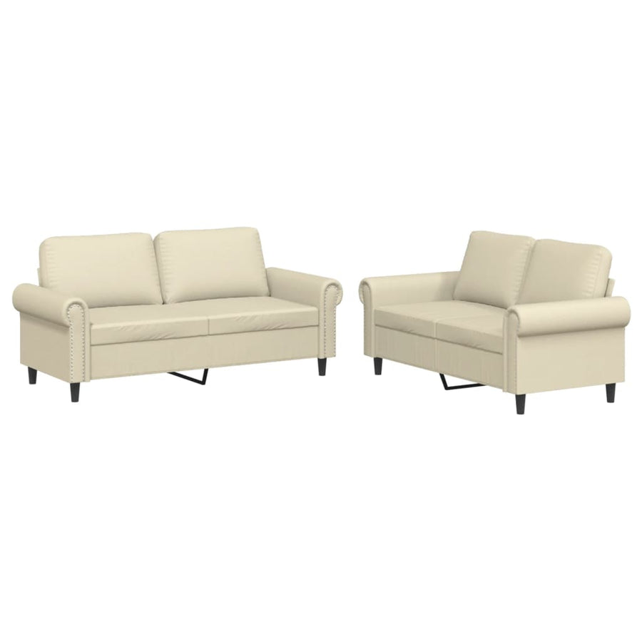 2-delige Loungeset met kussens kunstleer crème Crème met kussens
