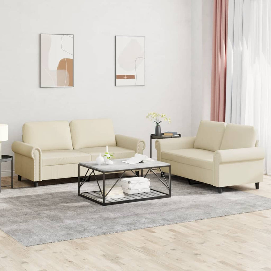 2-delige Loungeset met kussens kunstleer crème Crème met kussens
