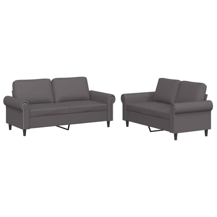 2-Delige Loungeset Kunstleer Grijs met kussens
