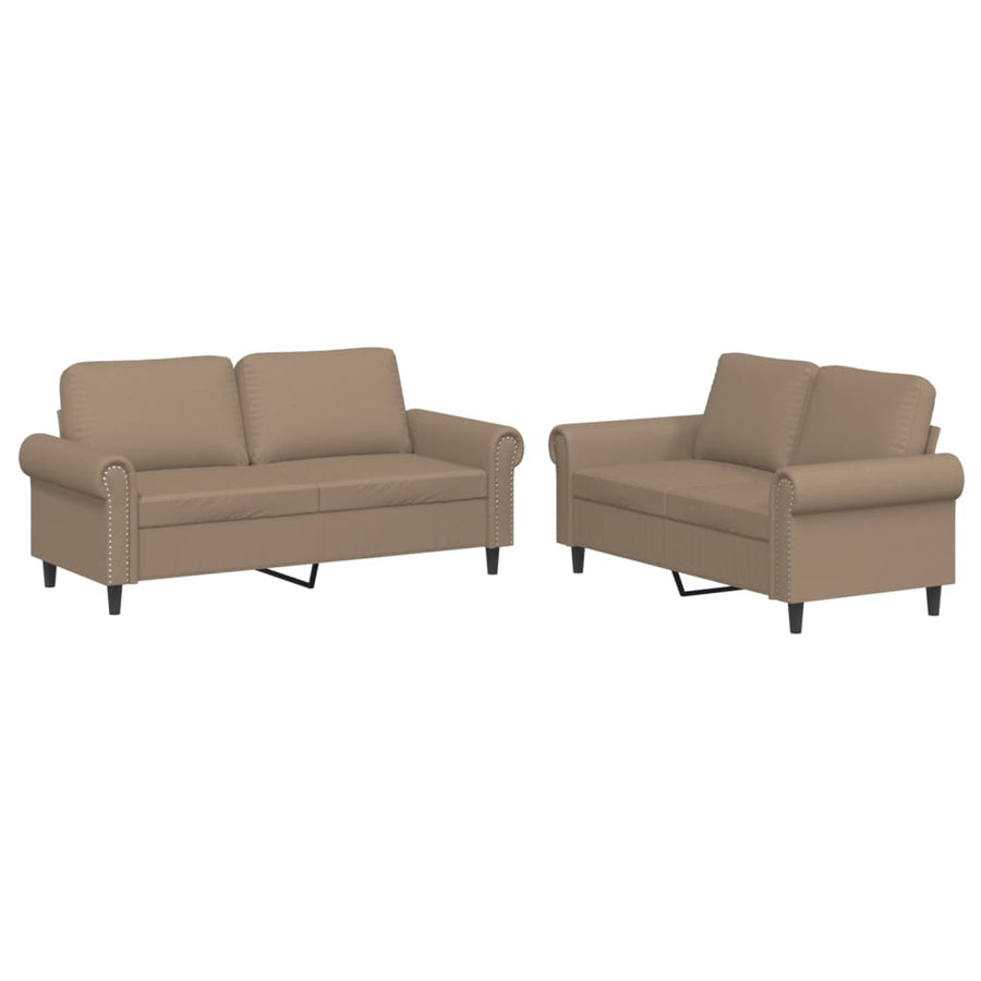2-delige Loungeset met kussens kunstleer cappuccino Cappuccino met kussens