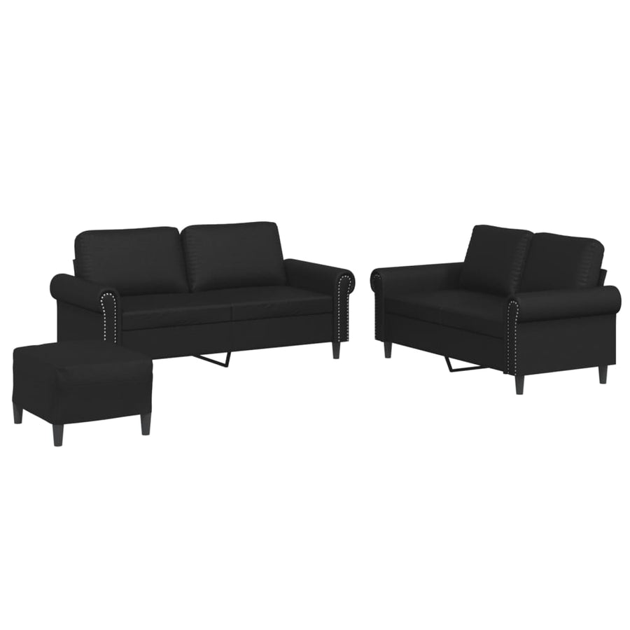 3-Delige Loungeset Met Kussens Kunstleer Zwart met kussens en voetenbankje