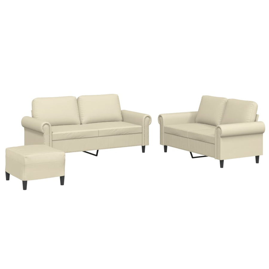3-delige Loungeset met kussens kunstleer crème
