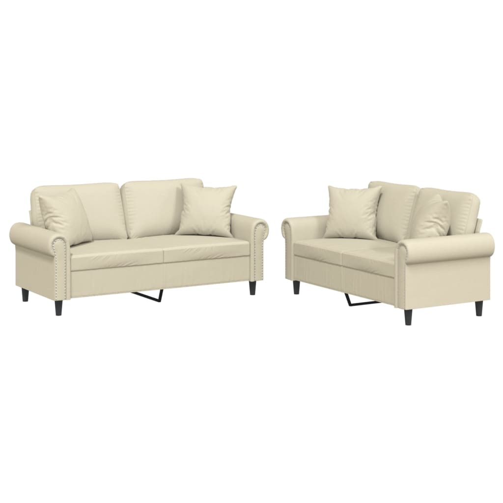 2-Delige Loungeset Kunstleer Kleurig Crème met kussens