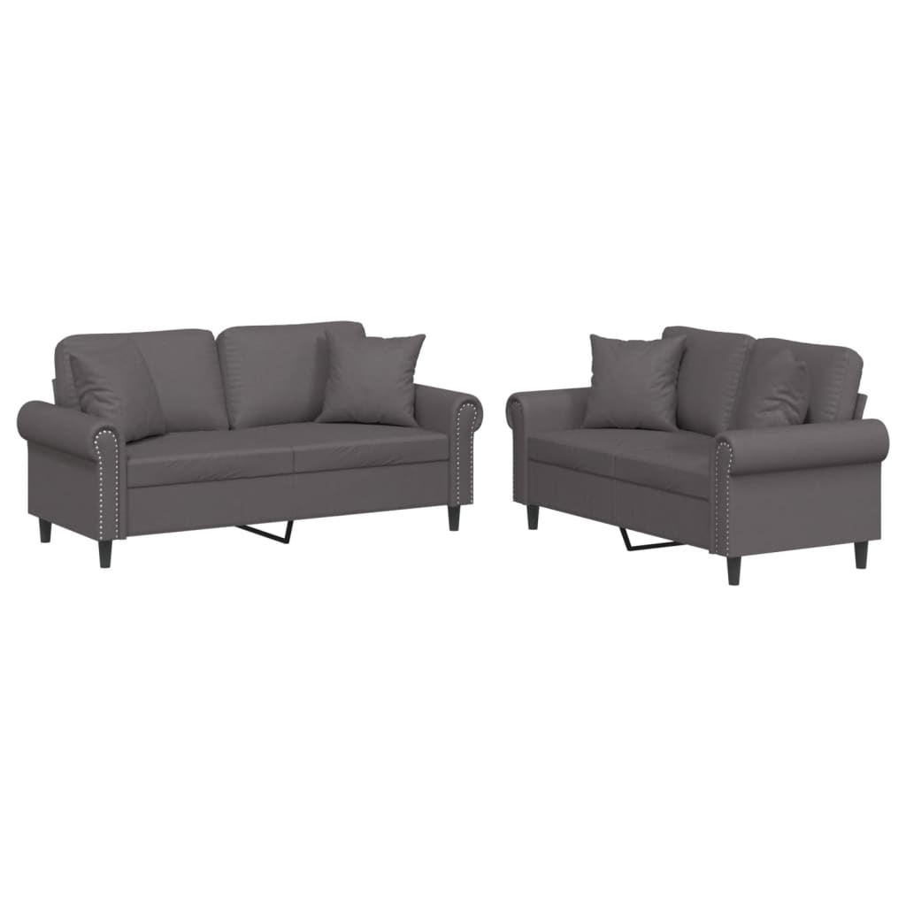 2-Delige Loungeset Kunstleer Grijs met kussens