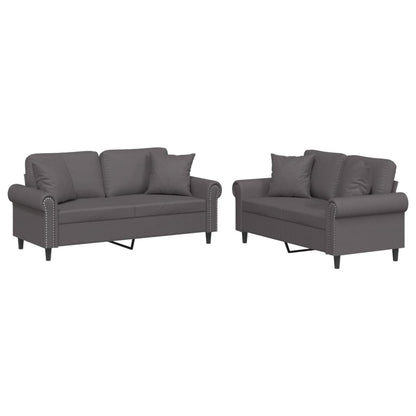 2-Delige Loungeset Kunstleer Grijs met kussens