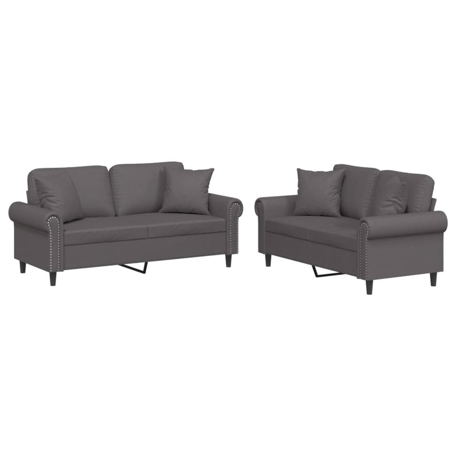 2-Delige Loungeset Kunstleer Grijs met kussens