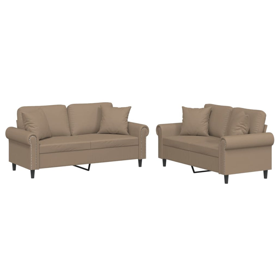 2-delige Loungeset met kussens kunstleer cappuccinokleurig Cappuccino met kussens