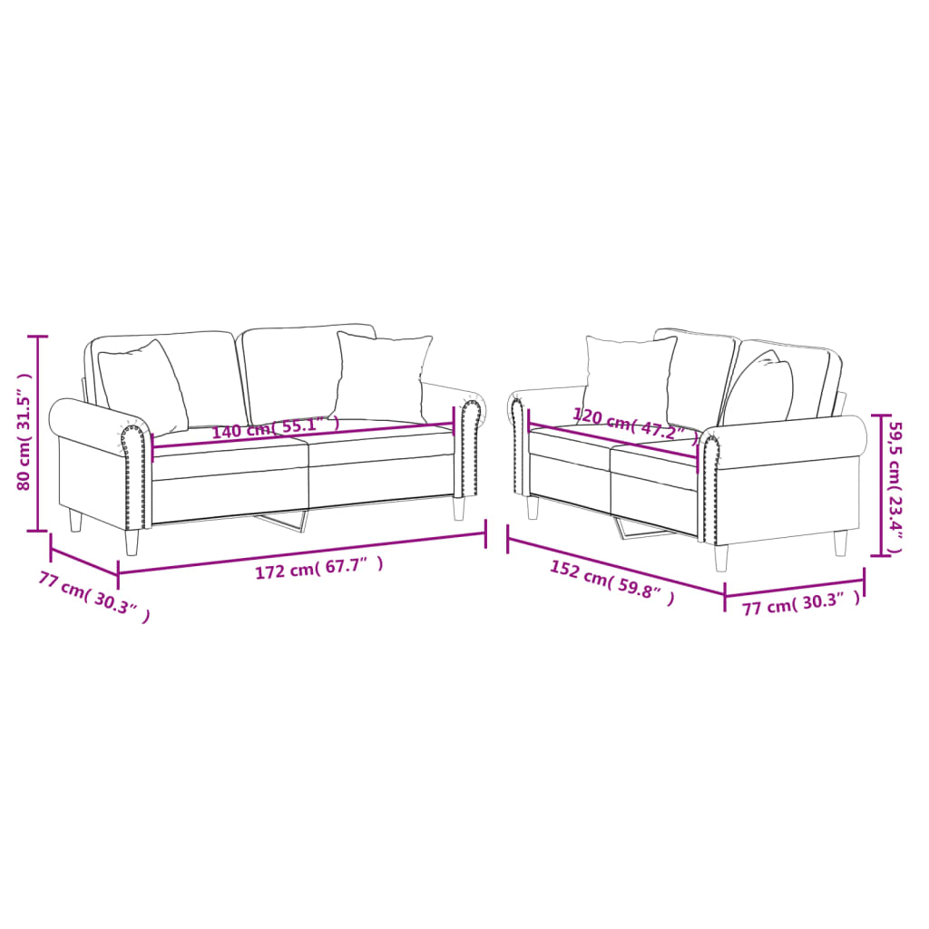 2-delige Loungeset met kussens kunstleer cappuccinokleurig Cappuccino met kussens