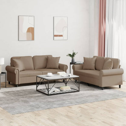 2-delige Loungeset met kussens kunstleer cappuccinokleurig Cappuccino met kussens