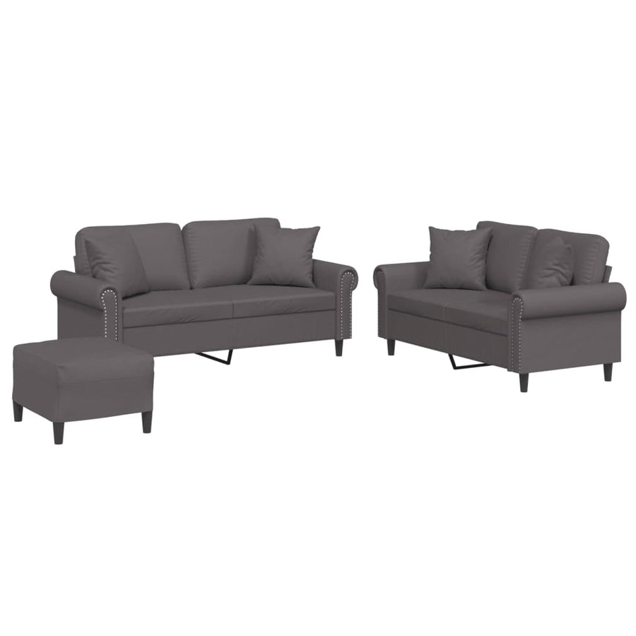 3-delige Loungeset met kussens kunstleer grijs