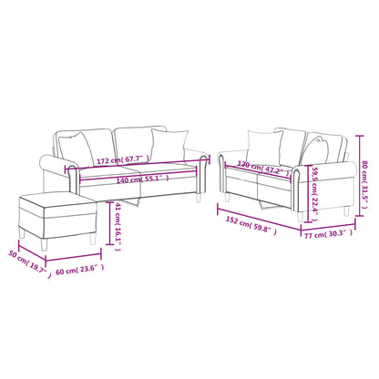 3-delige Loungeset met kussens kunstleer wijnrood