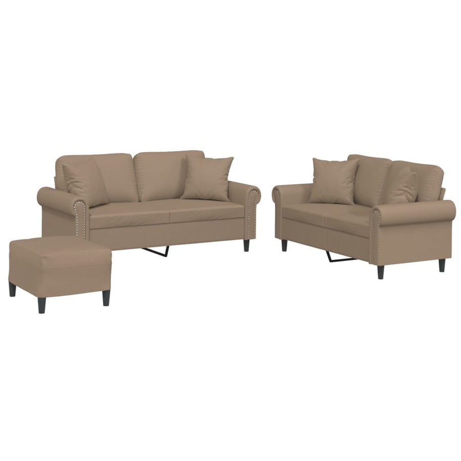3-Delige Loungeset Met Kussens Kunstleer Kleurig Cappuccino met kussens en voetenbankje
