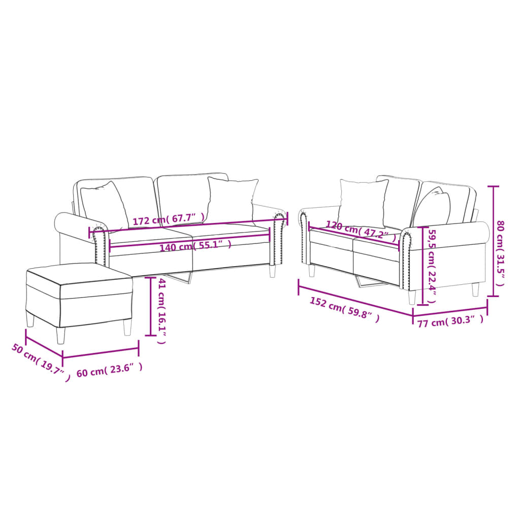 3-Delige Loungeset Met Kussens Kunstleer Kleurig Cappuccino met kussens en voetenbankje