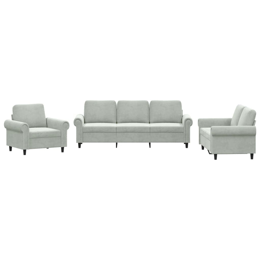 3-Delige Loungeset Fluweel Lichtgrijs met kussens