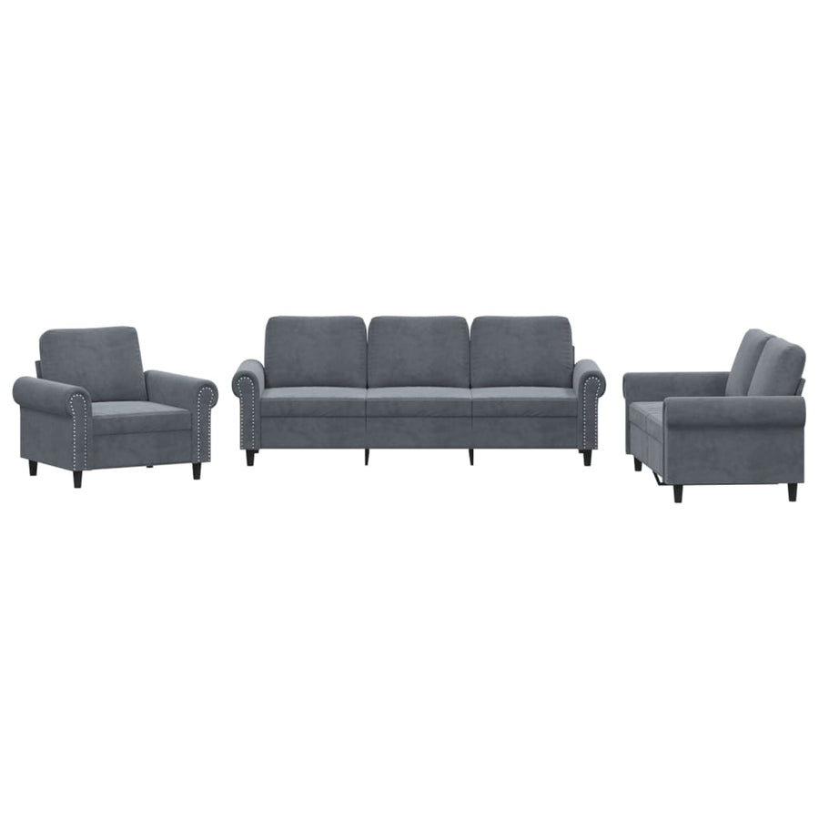 3-delige Loungeset met kussens fluweel donkergrijs