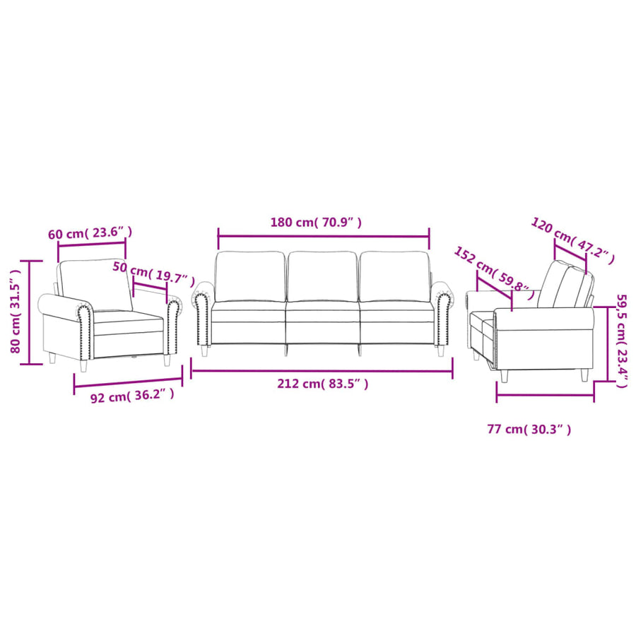 3-delige Loungeset met kussens fluweel donkergrijs