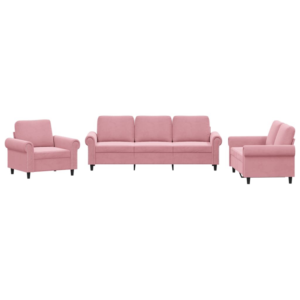 3-delige Loungeset met kussens fluweel roze Roze met kussens