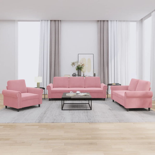 3-delige Loungeset met kussens fluweel roze Roze met kussens