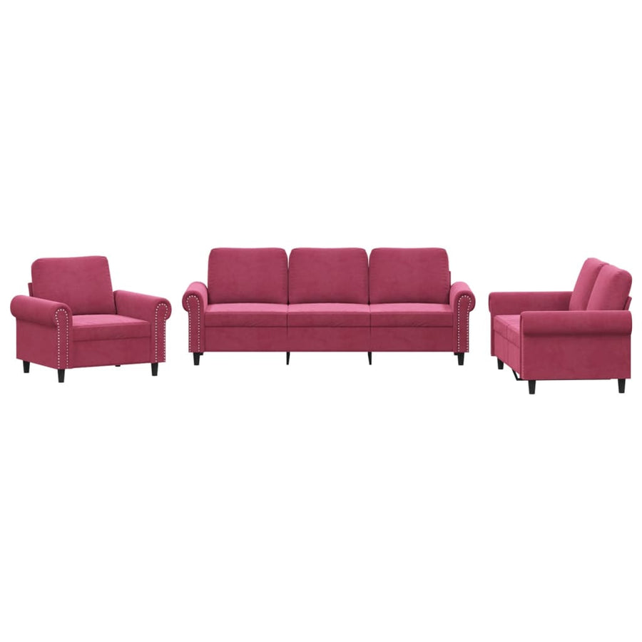 3-Delige Loungeset Fluweel Wijnrood met kussens