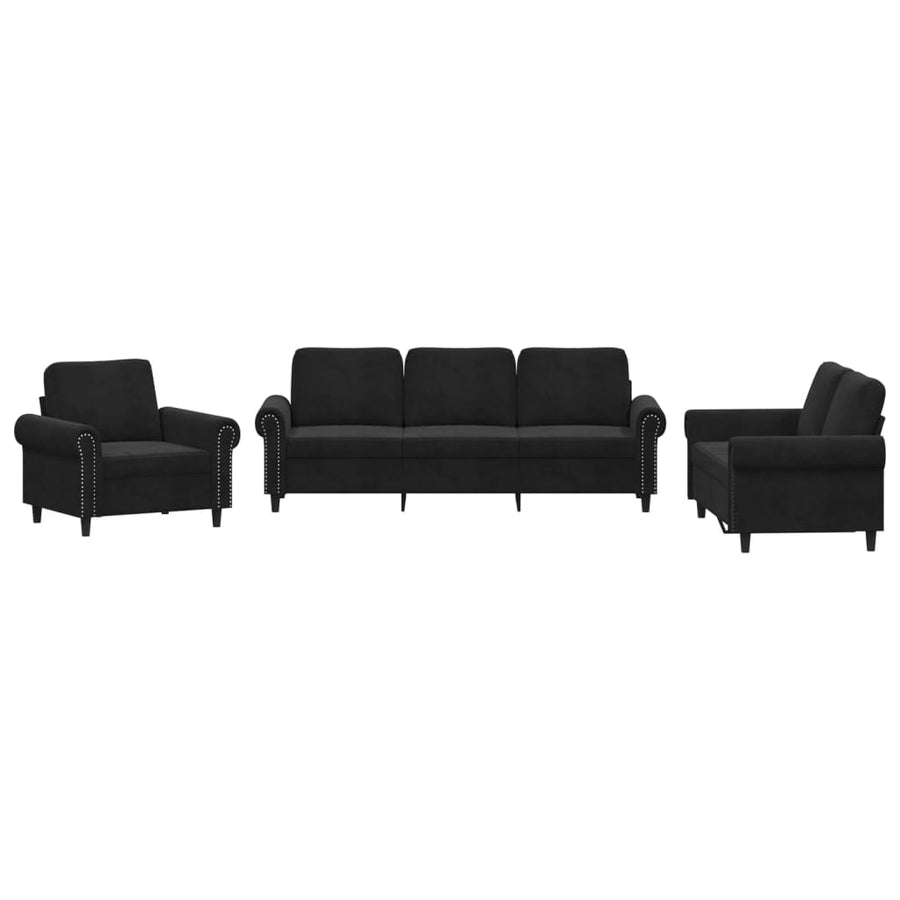 3-Delige Loungeset Fluweel Zwart met kussens