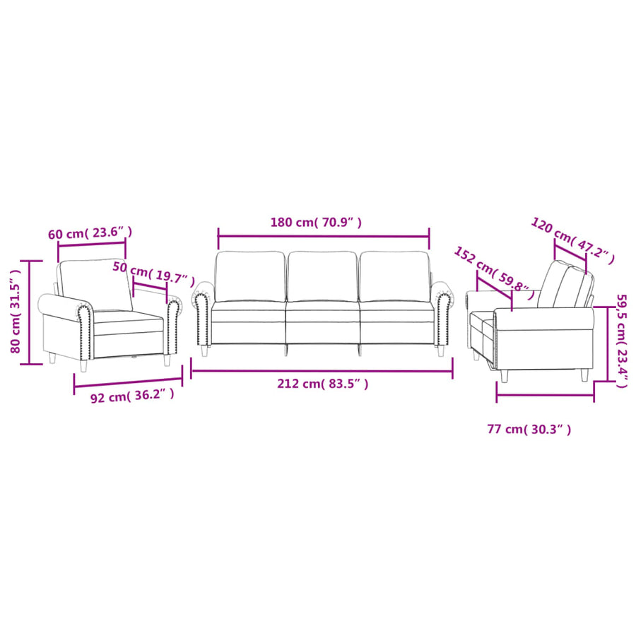 3-Delige Loungeset Fluweel Zwart met kussens