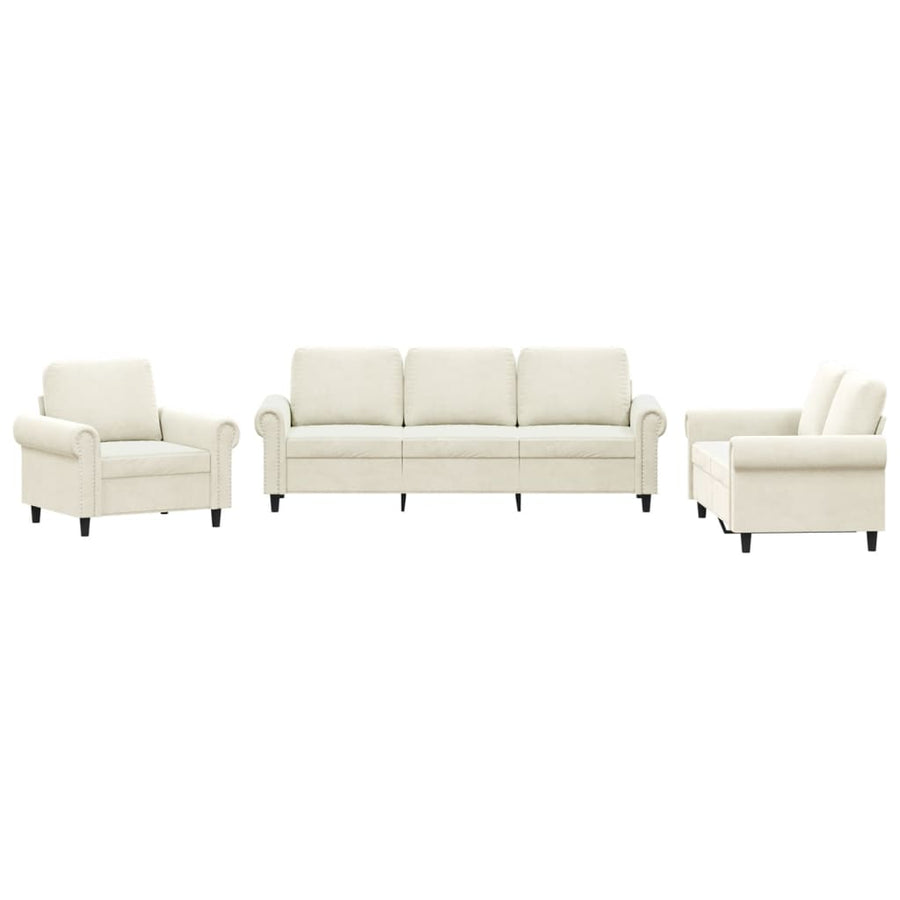 3-delige Loungeset met kussens fluweel crèmekleurig