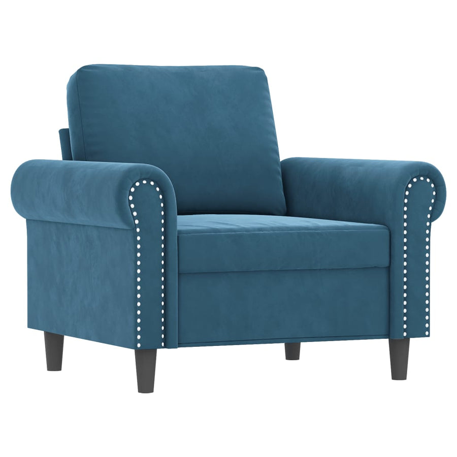 3-delige Loungeset fluweel Blauw met kussens