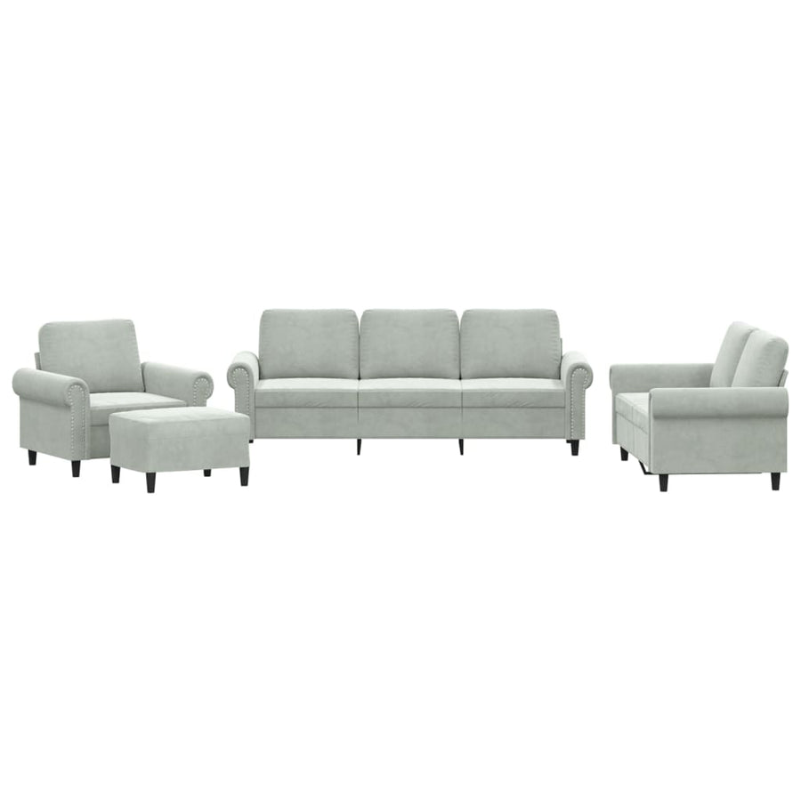 4-Delige Loungeset Met Kussens Fluweel Lichtgrijs met kussens en voetenbankje