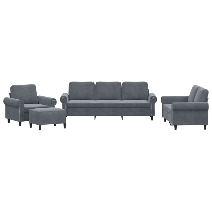 4-delige Loungeset met kussens fluweel donkergrijs