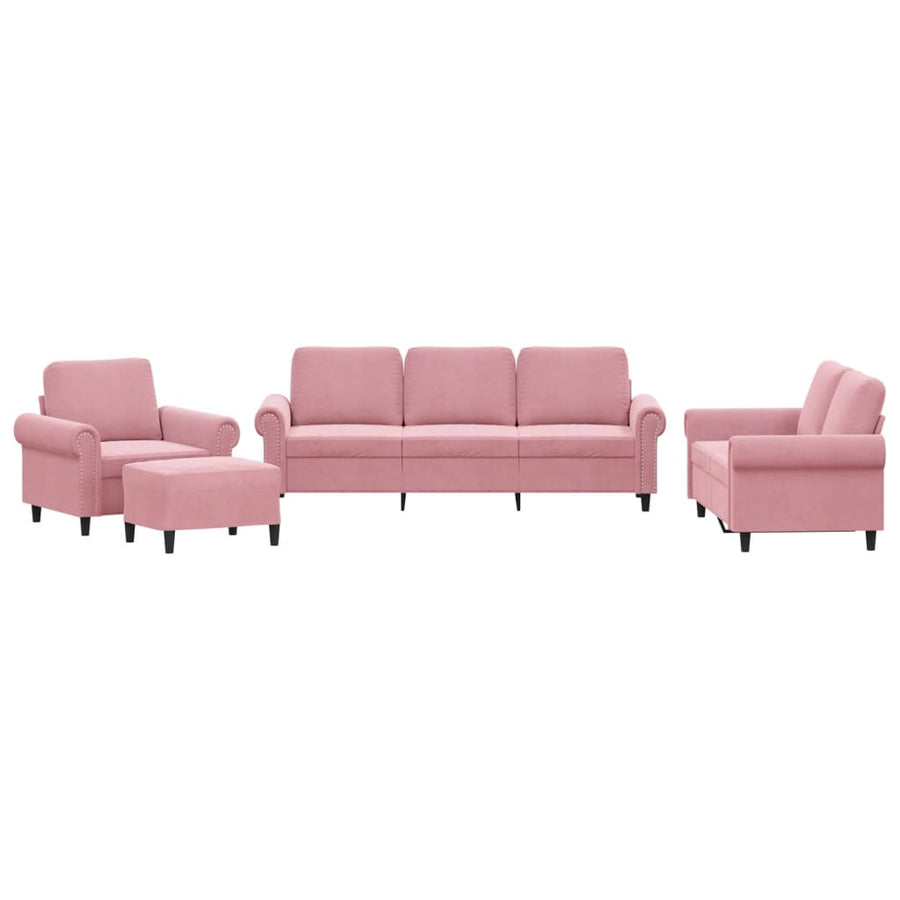 4-delige Loungeset met kussens fluweel roze