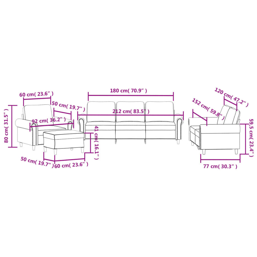 4-delige Loungeset met kussens fluweel geel