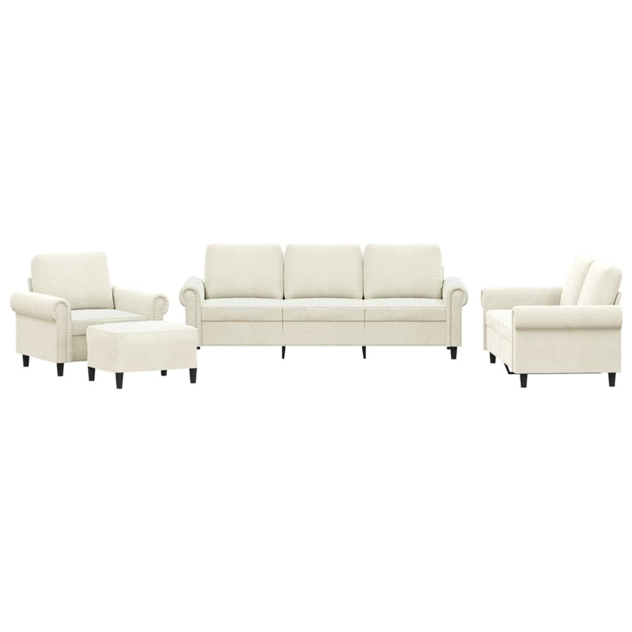 4-delige Loungeset met kussens fluweel crèmekleurig
