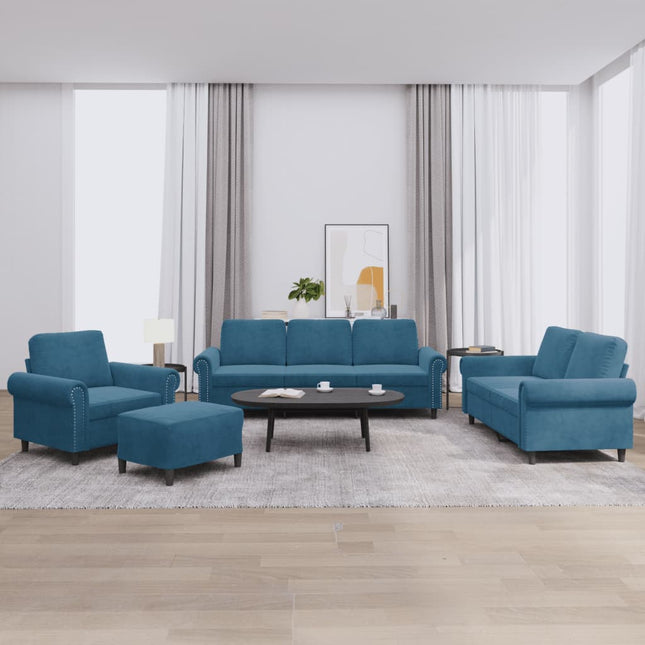 4-delige Loungeset met kussens fluweel blauw