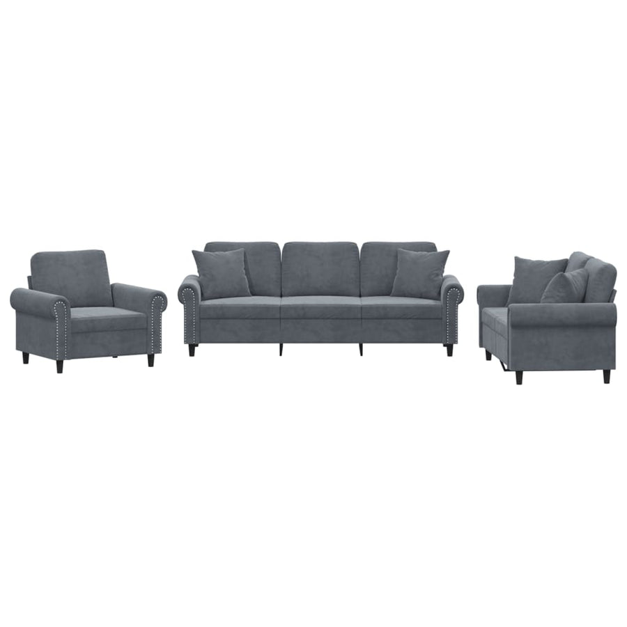 3-Delige Loungeset Fluweel Donkergrijs met kussens