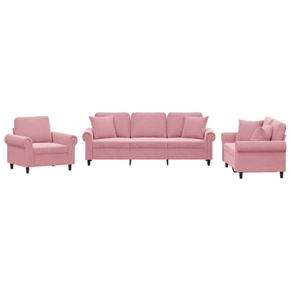 3-delige Loungeset fluweel Roze met kussens