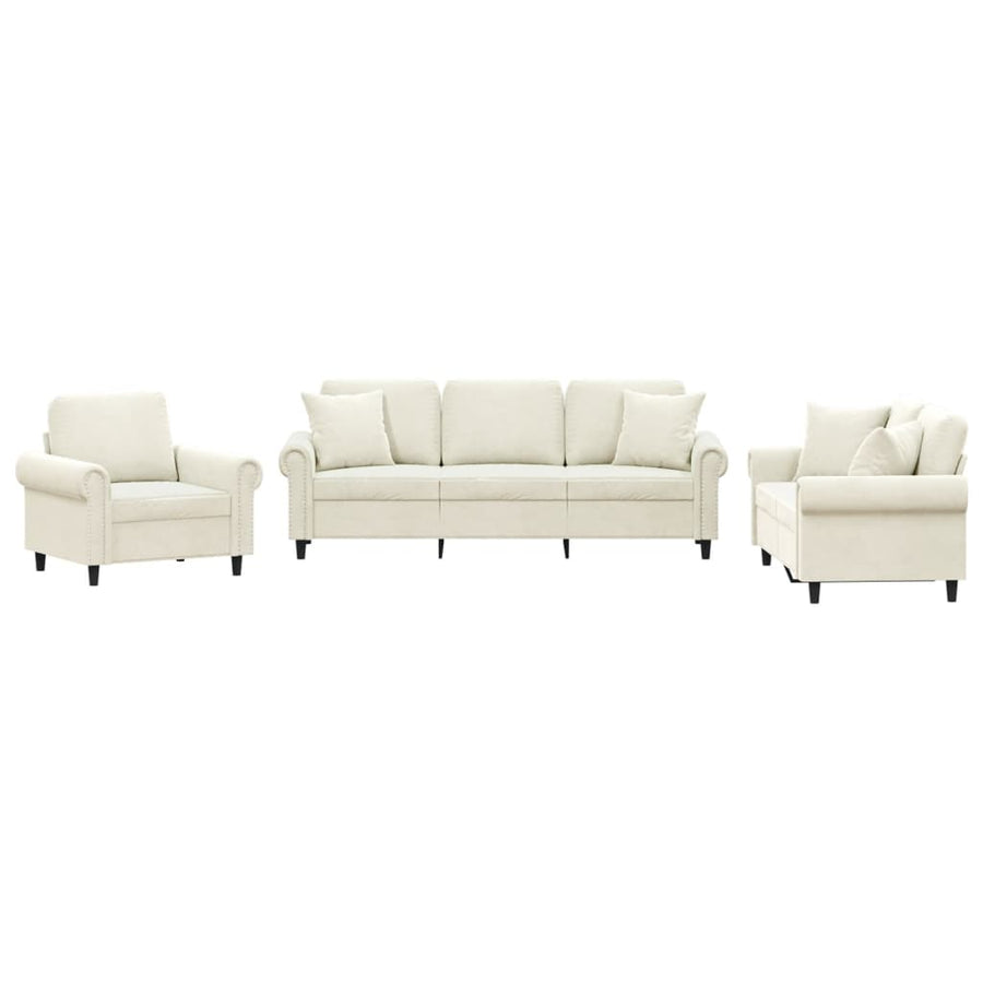 3-Delige Loungeset Fluweel Kleurig Crème met kussens